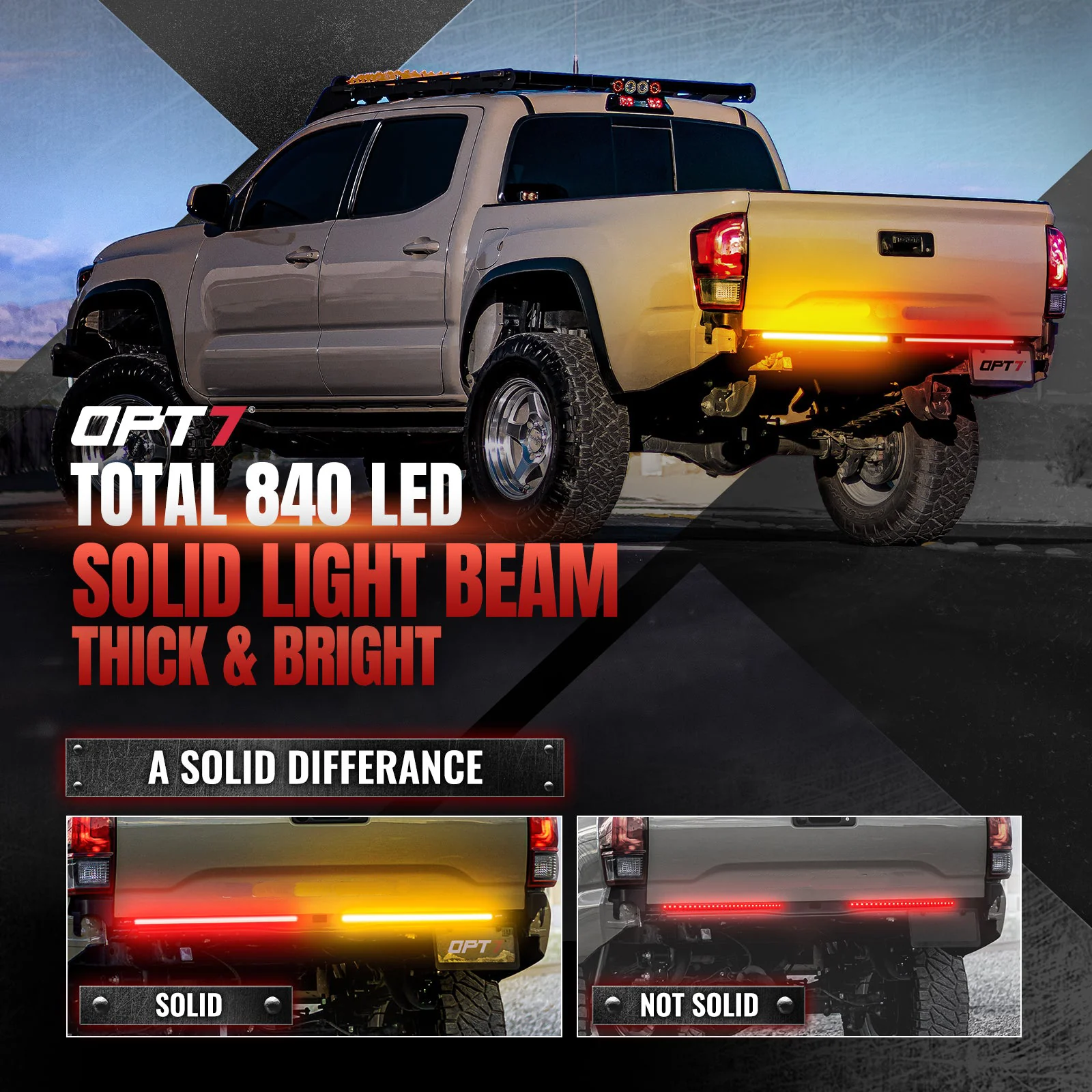 OPT7 Redline Parlux Triple Row LED Tailgate Light Bar Bundle with 7 Pin to 4 Pin Trailer Extension Adapter Harness with Reverse Wire for Tacoma (2005-2023) - Image 7