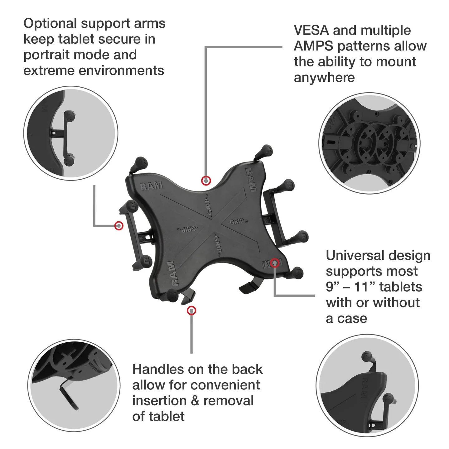 RAM Mounts X-Grip Universal Holder for 9"-11" Tablets - Image 4