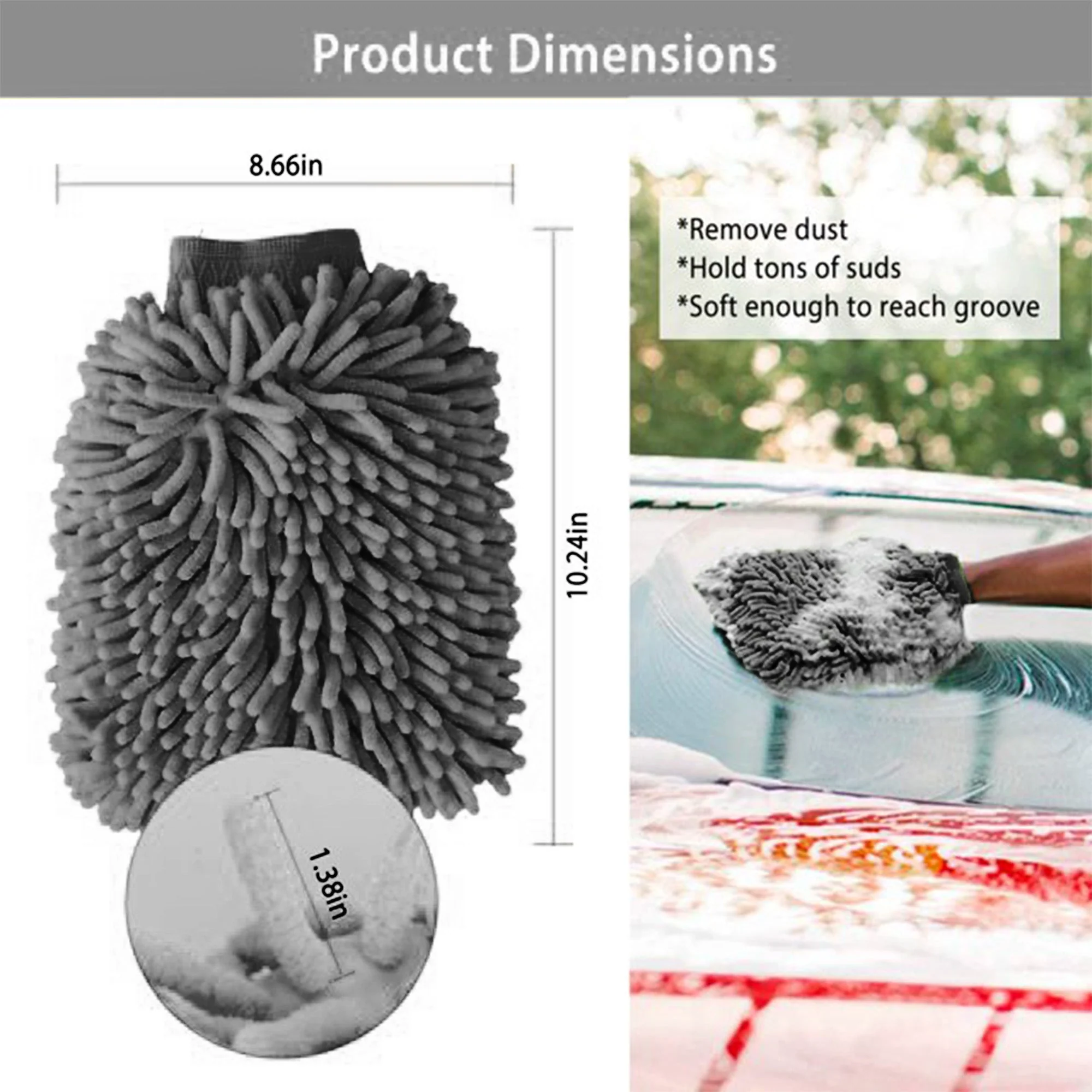 WASH&WHIPS Microfiber Chenille Car Cleaning Mitt (2-Pack) - Image 4