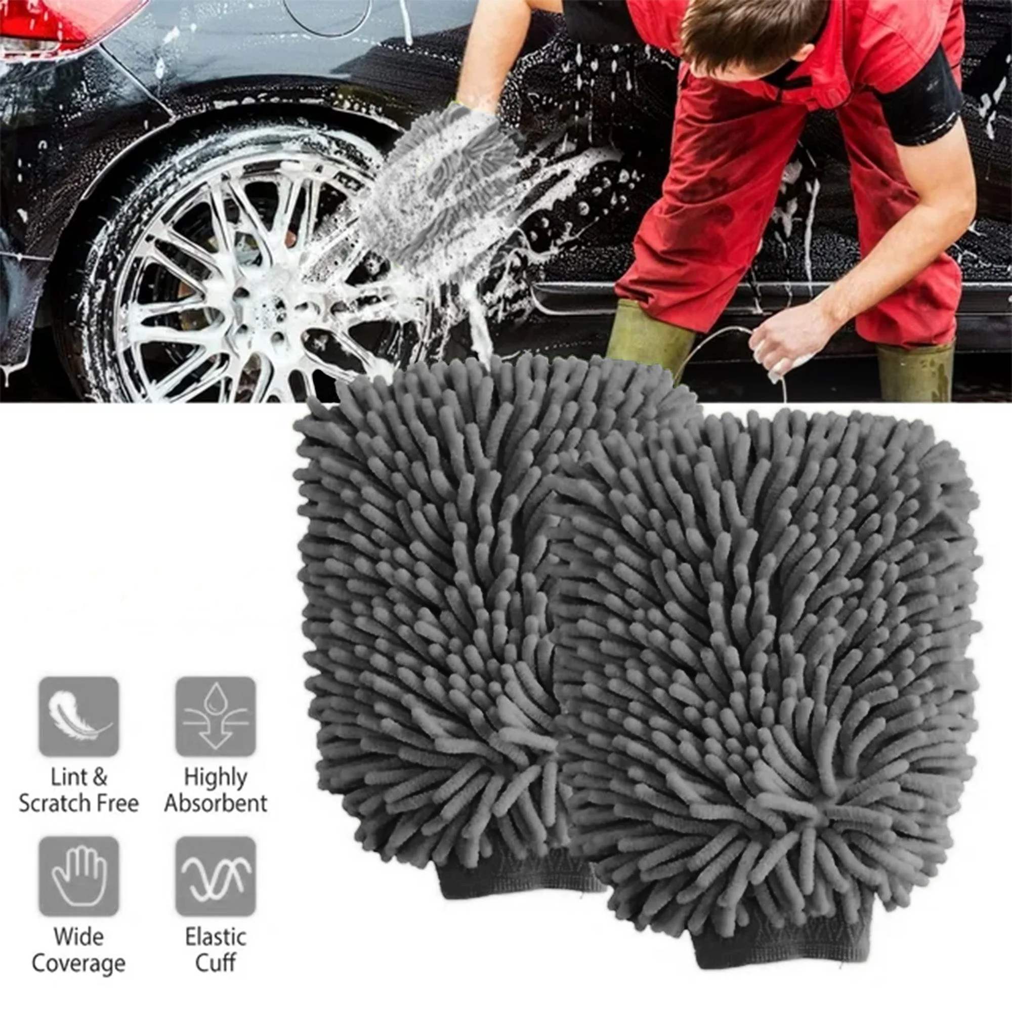 WASH&WHIPS Microfiber Chenille Car Cleaning Mitt (2-Pack) - Image 8
